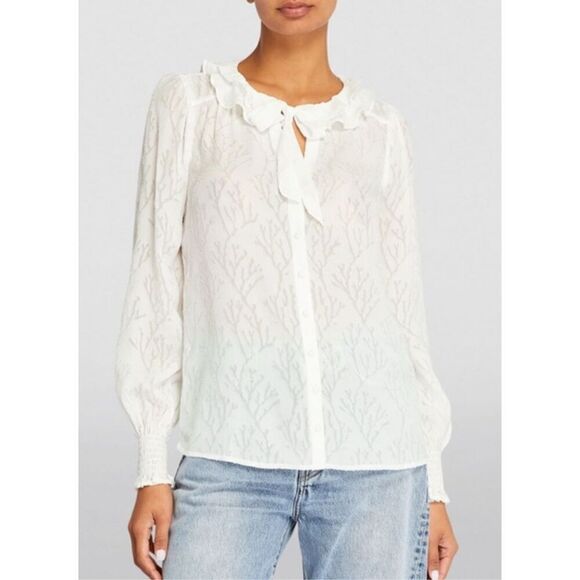 PAIGE Silk Blend Dionna Ruffled Button-Front Blouse - Picture 5 of 10